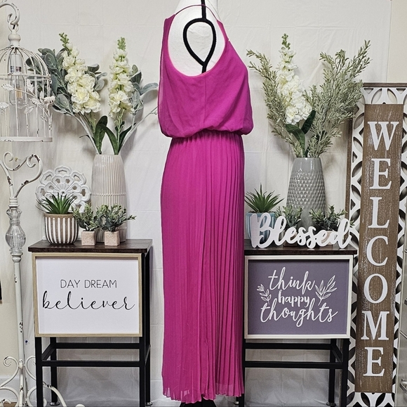 SAM EDELMAN | CHIFFON PLEATED SLEEVELESS MIDI DRESS- FUCHSIA PINK - Picture 11 of 16